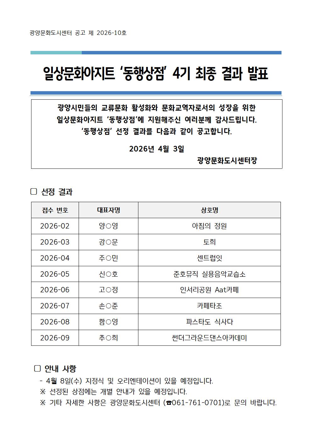 (아지트26-13) 일상문화아지트 ‘동행상점’ 4기 참여공간 2차 심사결과 및 최종발표(결과발표 공고문)001.jpg